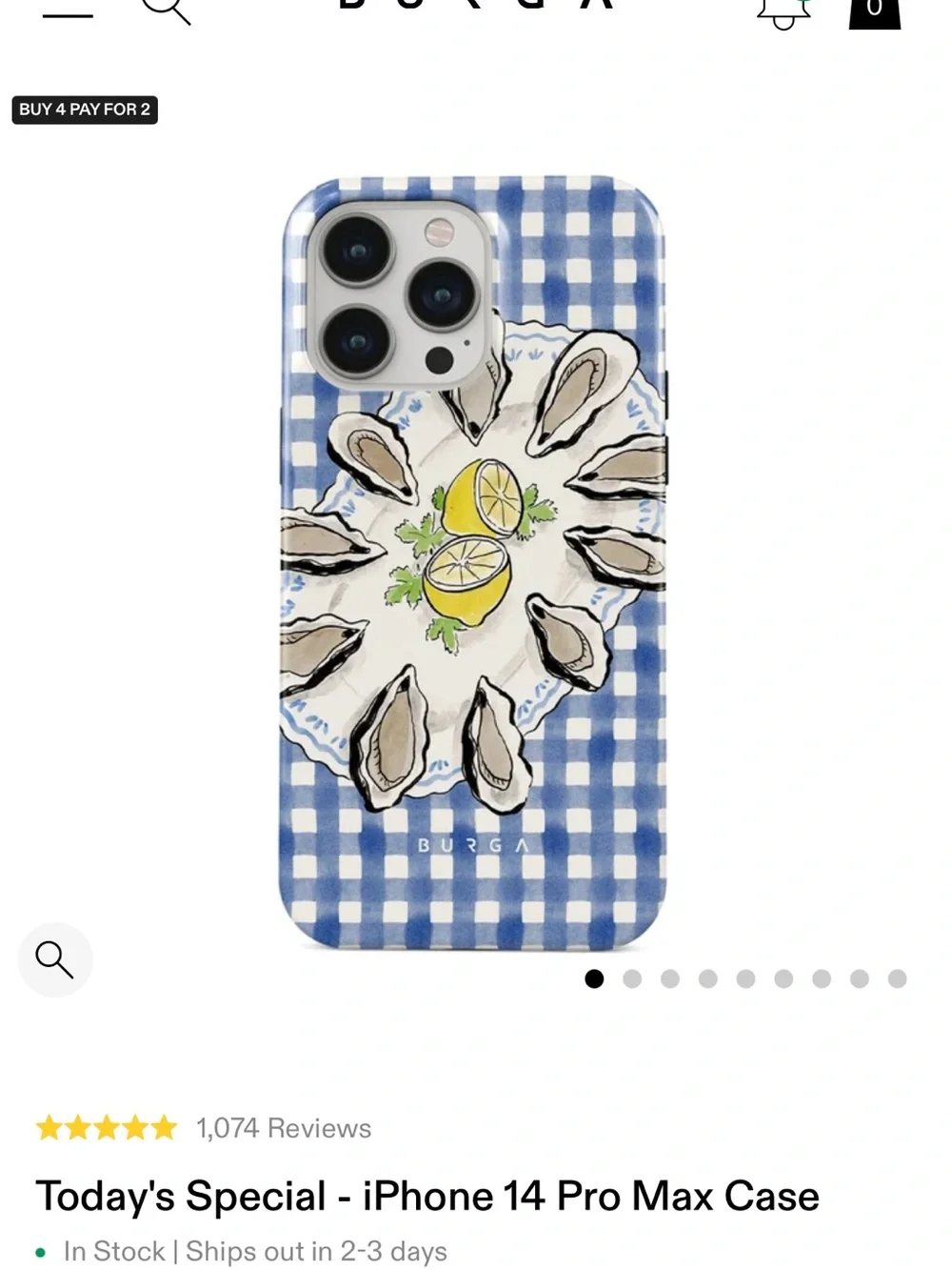 Burga Blue Gingham Oyster & Lemon iPhone Case. iPhone 14 Pro Case 🌊